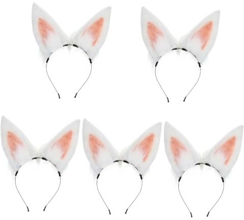 VICASKY 5 Pezzi Cerchietto Orecchie Coniglio in Fascia con Orecchie Peluche Realistiche per Feste e Cosplay Accessorio Confortevole e Resistente per