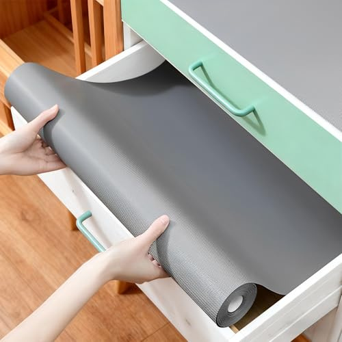 Alfombrilla antideslizante para cajones de cocina, 60 x 500 cm, resistente al agua, no adhesiva, para estanterías, armarios, cajones, frigoríficos, hogar, oficina, gris