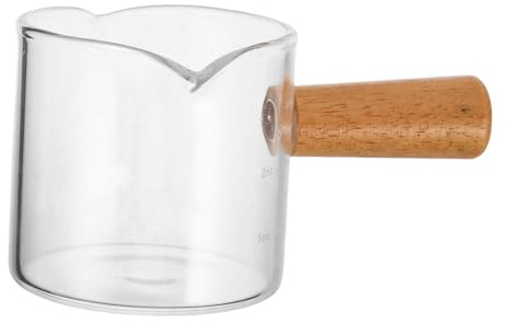 HOODANCOS Tazzine Espresso Beccuccio Doppio Manico in Legno e Vetro Misurino per Caffè e Latte Brocca per Uso in Cucina Aperto