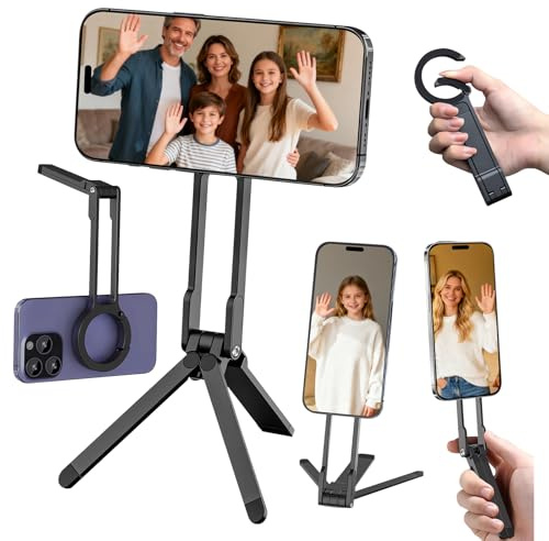 Senbos Magnetiskt mobiltelefonstativ, aluminium vikbar karbinhake telefonstativ med halkfri silikondyna för iPhone 17-serien, snabbhållare selfie stick stativ för hem, kontor, utomhus
