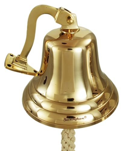 Buckingham Solid Brass Ship Bell Wall Mountable Pub Door Bell Hand Bell Home Decor Gold Finish Premium Quality Last Orders Brass Doorbell (5 inches 12.5 cm)