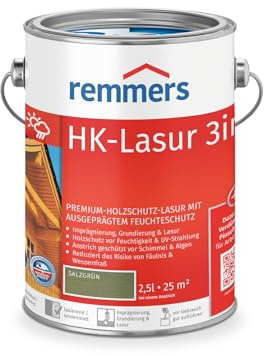 Remmers HK-Lasur 3in1 salzgrün, 2,5 Liter, Holzlasur aussen, 3facher Holzschutz mit Imprägnierung + Grundierung + Lasur, Feuchtigkeit- und UV-Schutz