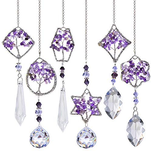 H&D HYALINE & DORA Rainbow Maker Crystal Tree of Life Suncatcher,Hanging Chakra Glass Pendant Decor for Home Window Car Garden, 6PCS