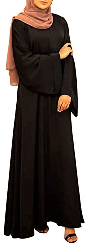 IWEMEK Women's Abaya Muslim Dubai Kaftan Dress: Solid Plain Full Length Loose Fit Long Sleeve Maxi Robe Arabic Burka Islamic Dresses - S, M, L, XL, XXL