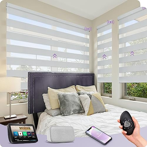 Graywind Motorisierte Doppelrollo mit Strukturierter Webart, Verdunkelung & Lichtdurchlässig, nach Maß Elektrische Duo Rollo für Fenster, Wiederaufladbar, Alexa Google Kompatibel, Luxury Silver White