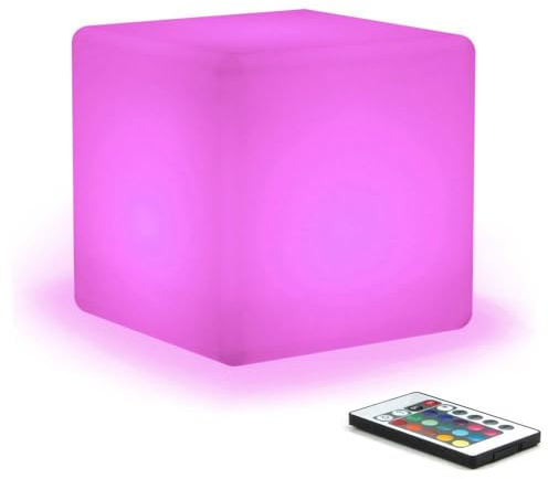 Hullaballoo 16-inch Rechargeable LED Cube Chair Light w/Remote, Waterproof RGB Color Changing Seat Stool Side Table, Ideal Home Bedroom Patio Pool Party Accent Ambient Decorative Lighting