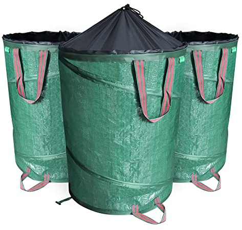 VOUNOT Pop Up Gartensack mit Griffen und Kordelzugverschluss 3er Set 170 L, Faltbarer Laubsack Selbstaufstellend Gartenabfallsack, Grün