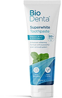 BioDenta Whitening Toothpaste Coconut + Mint, 75 ml - 98% Natural Vegan, Vegetarian and Halal Friendly. Free from SLS, PEG & Parabens