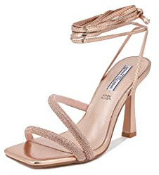 QUEEN HELENA Sandali Casual Eleganti con Tacco Alto con Strass con Lacci Donna ZM9304 (Champagne, Sistema Taglie Calzature EU, Adulto, Donna, Numero, Media, 37)