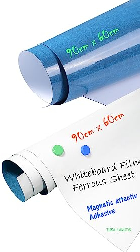 2pz 90cm x 60cm Foglio Metallico per Magneti, Premium Autoadesiva, Pellicola di Ferro Lavagna Magnetica, Eccellenti Proprietà Recettive ai Materiali Magnetici, Scrivere Cancellare, TKD9020-90cm-2X