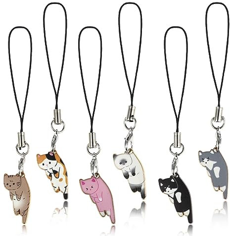 Molain Handykette Universal, 6 Stück Katzen Anhänger Handy OrnamentHandy Dekoration Accessoires Schlüsselanhänger Anhänger Taschenanhänger mit jedem Smartphone und Handy Hülle Unisex