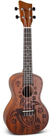 GEWA Concert Ukulele Manoa Wildlife - Korpus Sapelli - Laser Design Crazy Turtle - Natur seidenmatt - inkl. gepolstertem Gig Bag - K-CO-TUR