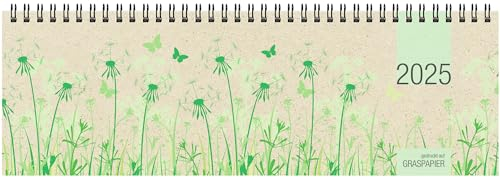 Zettler - Tischquerkalender 2025 Graspapier, 32x10,5cm, nachhaltiger Bürokalender mit 128 Seiten, Tages- und Wochenzählung, Zweimonatsübersicht, Drahtkammbindung und internationales Kalendarium