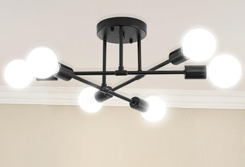 Dellemade Ceiling Light, 6-Lights Chandeliers Black Ceiling Light Fixture for Living Room,Bedroom,Kitchen (Black)