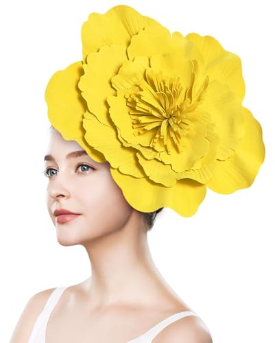 Große Blumenhüte für Damen, Fascinator mit Blume, Große Blumen-Haarbänder, Blumen-Stirnband für Frauen, Kopfbedeckung, Bühnen-Kopfschmuck (DE/NL/SE/PL, Alphanumerisch, Einheitsgröße, Gelb)