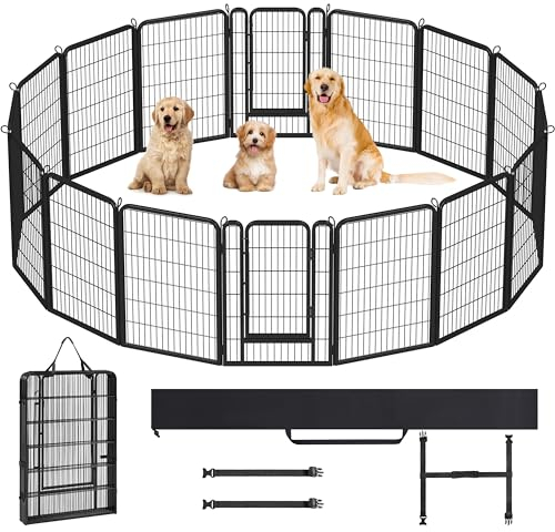 Yaheetech Welpenlaufstall 16-teilig 100cm hoch, Welpenauslauf mit Einteilige Verriegelung, Hundelaufstall mit Tragetasche & Befestigungsgurte, ideal für Hunde Wohnung & Garten, Einfache Montage
