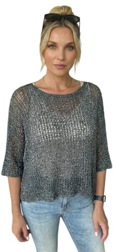 Alam Exclusive Women's Popcorn Top Crochet Oversized Knit Ladies Plain Batwing Boho Cover Up Summer Fish Net (UK, Numeric, 8, 18, Regular, Regular, Dark Grey)