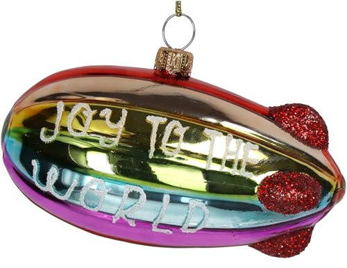 HD Collection Christbaumschmuck Glas 11,7cm - Zeppelin Figur zum Aufhängen - handbemalt & mit Glitzer verziert - Weihnachtsbaum Anhänger für Weihnachten - Christbaumanhänger & Weihnachtsbaumschmuck