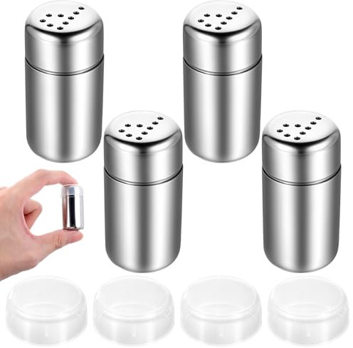 Giantree Salzstreuer Klein, 4 Stück Mini Salzstreuer Edelstahl 5ml Salzstreuer Klein Mini Salzstreuer Silber Salz Und Pfefferstreuer Klein Gewürzstreuer Camping Für Gewürze Kräuter Salz(P-Loch)