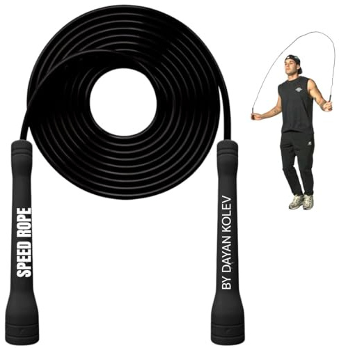 Swissskip Speed Jump Rope by Dayan Kolev, 5mm PVC Skipping Rope, for Beginners and Advanced Athletes, Ideal for Fitness, Cardio, Boxing & CrossFit, Adjustable length with Unbreakable Handles (Black)