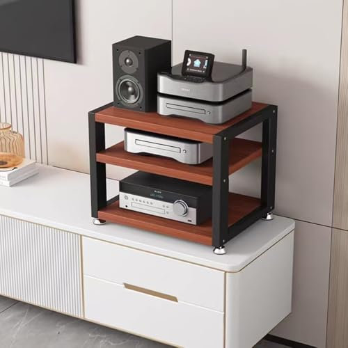 QSPNVFB Mueble HiFi Mesa Gabinete De Almacenamiento De Medios, Pequeño Estante De Audio Tower Cabinet, Soporte For Componentes AV Estéreo Tocadiscos(Brown,3-Tier)