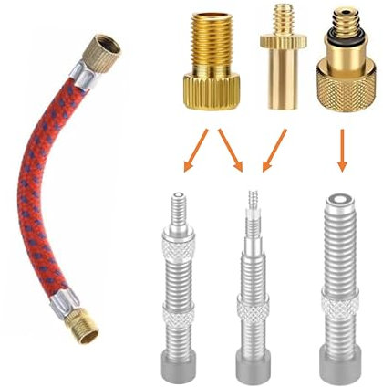 Manovella Ventiladapter Set 4-teilig – Fahrrad & Auto – Für AV, DV, SV (Presta) – Mit Verlängerung – Universal Reifenadapter für Luftpumpe, Kompressor & Tankstelle – Tragbar & Luftdicht