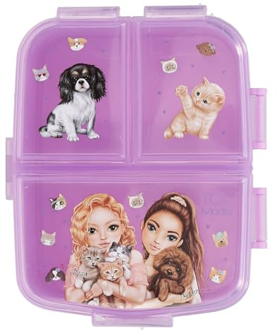 Depesche 13518 TOPModel Kitty and Doggy - boîte à goûter en Violet, avec Motif modèle, Chiens et Chats, boîte à goûter avec 4 Compartiments et Couvercle à charnière