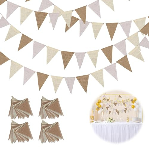 Hexizexi 48 Banderines Decorativos Marrón y Beige 16M Banderines para Cumpleaños Jardíns Fiestas Bodas