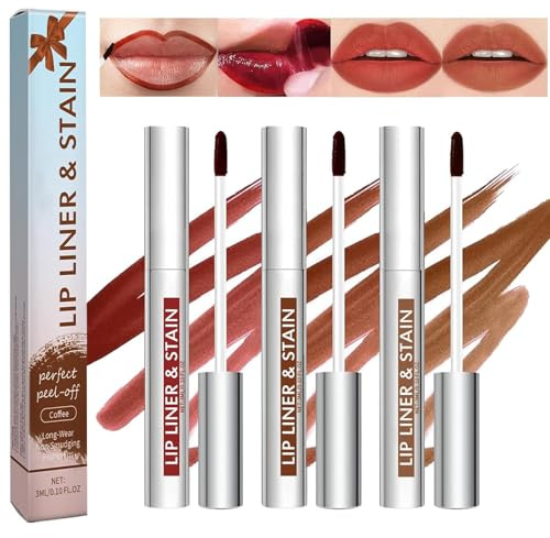 3 Stück Peel Off Lip Liner Stain, Lipliner Wasserfest Langanhaltend Lip Stain Peel Off, Natürlicher Lippenkonturenstift, Langanhaltender Abziehbarer Lippenfleck (Hellbraun/Dunkelbraun/Burgunderrot)