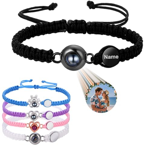 Ehihas Bracelet de projection de photos personnalisé Bracelets personnalisés uniques Image HD Pour les êtres chers Corde Femmes Hommes (Plaque d'identité)