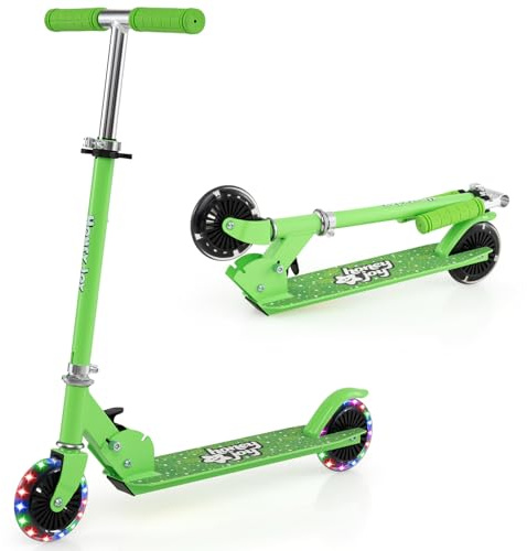 COSTWAY Patinete para Niños, Patinete con 2 Ruedas Intermitentesφ120 mm, Manillar Ajustable y Sistema de Freno Trasero, Scooter LED para Niños Más de 3 Años, 50 kg (Verde)