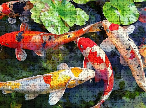 Pussel 5 000 delar, träpussel för vuxna Koi Lotus impossible klassiska pusselbitar 156,5 x 105,5 cm, familjespel, pussel stressminskning tankespel, pusselälskare w0-366