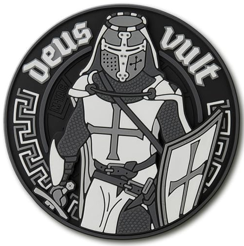 М-Tac Deus Vult Crusader PVC 3D moral lapp kardborreband militär & taktisk armékrok och slinga (grå)