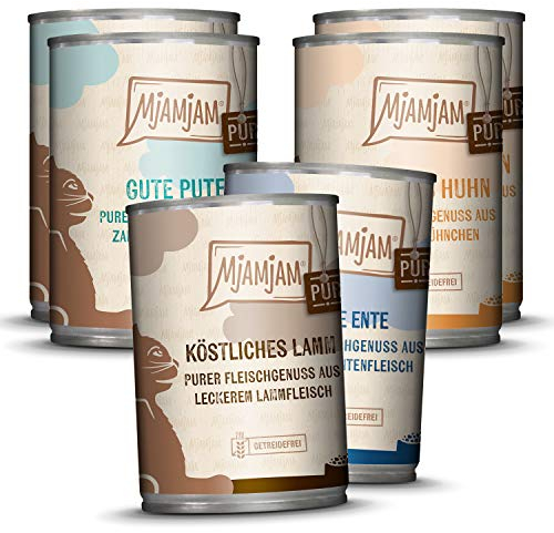 MjAMjAM - Premium Nassfutter für Katzen - Mixpaket V - Purer Fleischgenuss, 6er Pack (6 x 400 g), getreidefrei mit extra viel Fleisch