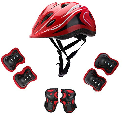 HENXING Kids Helmet Knee Elbow Pads Wrist Guard Sport Protective Gear Adjustable Scooter Skateboard Roller Bike Skate Cycling Safety Set for Boy Girl 4-12 Years(Red)