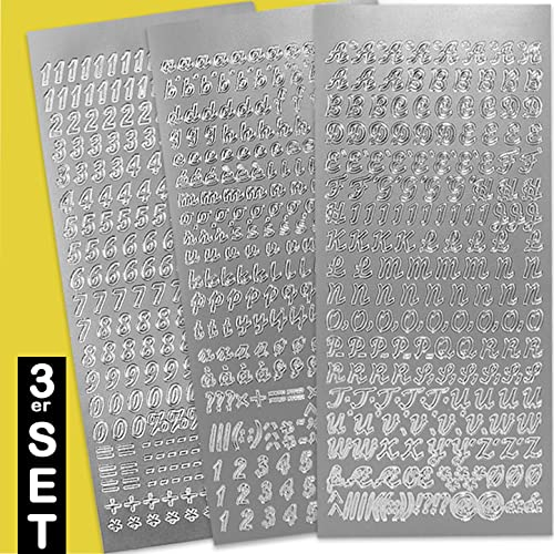 WIKAKERZEN Sticker Buchstaben-Set Groß- und Kleinbuchstaben mit Zahlen zum Beschriften von glatten Flächen wie Kerzen zur Taufe Kommunion oder Hochzeit (Silber, Schriftart Schräg)
