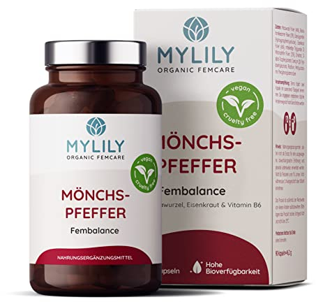 MYLILY® Mönchspfeffer | Maca & Mönchspfeffer Kapseln | Agnus Castus | Fem Mineralien | Mit Eisenkraut, Bockhornkleesamen & Vitamin B6 | Neues Design | Reicht für 1,5 Monate
