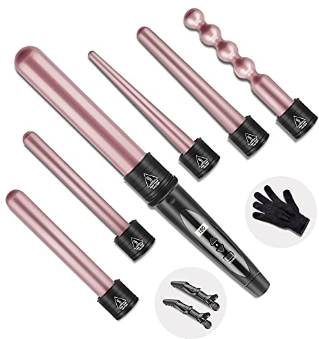 NWOUIIAY Rizador de Pelo 6 en 1 Multifuncional Planchas Rizadoras Profesional Pantalla LCD Rizador Pelo Temperatura Ajustable Calentamiento Rápido Adecuado para Todo Tipo de Pelo