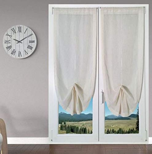 mauro Coppia Tende a Pacchetto Tendine Regolabili per Finestra e Porta a Vetro larghezza 45-65 - 90 - Colore Lino (90x240 cm)