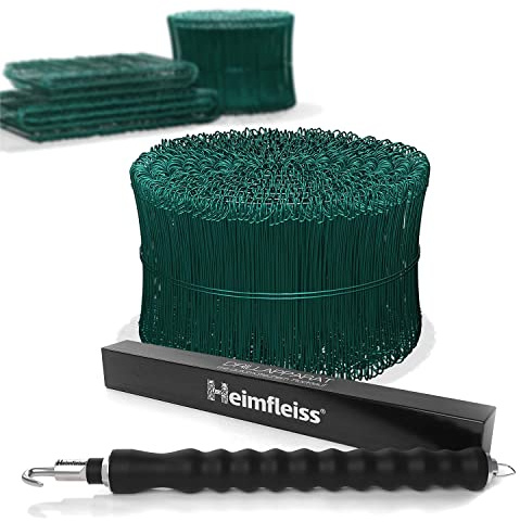 Heimfleiss® atadora alambre + alambre revestido de PVC 1,4 x 100-300mm (1000 uds.) - Set trenzador alambre, amarrador de alambre y alambre de sujeción - Atador alambre, alambre de torsión de ojal