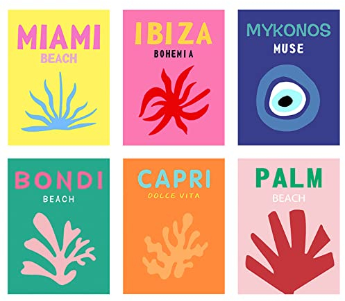 MOROBOR Lot de 6 impressions d'art sur toile - Affiche d'exposition sur le mur, art minimaliste coloré pour décoration, esthétiques, impressions de voyage (sans cadre, 8 x 10)