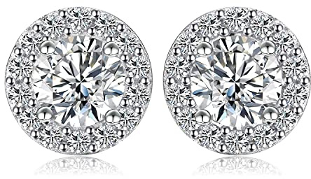 JewelryPalace 1ct Halo Orecchini a Bottone Donna Argento 925 con Cubica Zirconia, Piercing Orecchini a Lobo con Pietra a Rotondo, Orecchini Nuziali in Argento Matrimonio Set Gioielli Donna