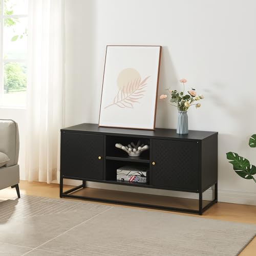 [en.casa] TV Schrank Janakkala Lowboard mit 2 Türen TV Board Schwarz Fernsehtisch mit 2 offenen Fächern TV Kommode Fernsehschrank 120 x 40 x 55 cm Metall