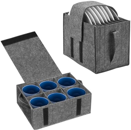 2 Stück Tellerhalter Wohnmobil, Filz Organizer Wohnmobil, Tassenhalter Camping Geschirr Aufbewahrung, für 8 Teller 6 Tasse, Filztasche Schrank Geschirrhalter für Wohnmobil Campervan Küche (Grau)