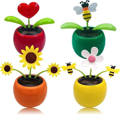 Green Solar Powered Dancing Flower, Plastic Solar Dancing Flowers Shaking Head Car Ornaments Solar Powered Car Toy for Car Office Desk Decoration