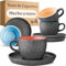 Cosumy Cappuccino Cups and Saucers Set of 4 – 200ml Ceramic Coffee Cups, 𝗘𝘅𝘁𝗿𝗮-𝗧𝗵𝗶𝗰𝗸 Stoneware - Handmade Reactive Glaze - Keeps Warm Longer (Colourful)