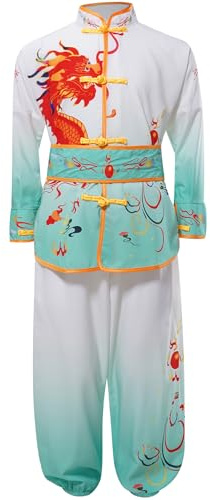 RUNQHUI Enfant Garçon Fille Ensemble Arts Martiaux Costume Kung Fu Tai Chi Chinois Tenue Sport Vert clair 7-8 ans