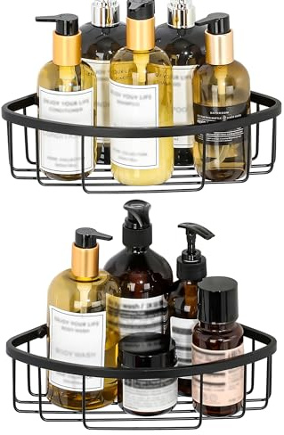 SAYAYO 2 Pack Corner Shower Caddy, Black Bathroom Corner Shelves Shower Storage Wall Mounted, SUS304 Stainless Steel Basket Organiser, 185mm*275mm