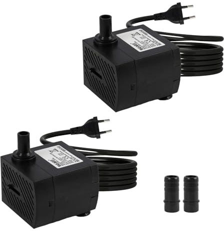 2 Piezas Mini Bomba de Agua 5W 350 L/h, Bomba de Agua Ultra Silenciosa, 2 Boquillas, Alta Carrera para Acuarios, Estanques, Fuentes, Jardines Acuáticos, Hidroponía, Montaje Vertical y Panel, Compacta