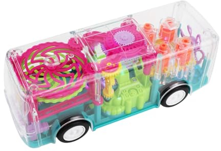Ranuw Juguete de autobús eléctrico para niños con engranajes coloridos, efectos de luz de música, movimiento de 360 grados, juguete de coche de plástico seguro para niños pequeños, divertido vehículo